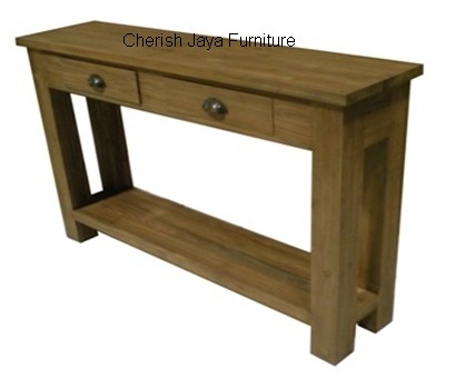 Code: SJAT 022 Name: Simplicity Console Table  With Shelf 2 Drawers Size: W=100 x D=40 x H=78 cm Leg= 8 cm Size: W=120 x D=40 x H=78 cm Leg= 8 cm Size: W=150 x D=40 x H=78 cm Leg= 8 cm Wood: Solid Teakwood